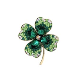 Four-leaf Clover Rhinestone Brooch Shiny Lucky Leaf Shamrock Pin Brooch for Women Shirt Collar Clothing Accessories Good Luck Jewelry St. Patrick Day Decorations-AA