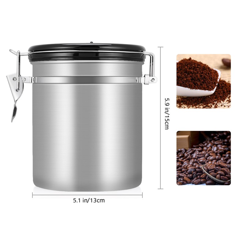 1.5L 304 Stainless Steel Airtight Coffee Beans Container Storage Canister