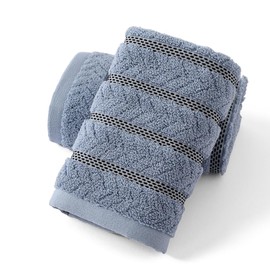 sense gnosis Super Soft Jacquard Luxury Hand Towel Ribbed Striped 100% Cotton Absorbent Decorative hand Towel for Bathroom 13 x 29 Inch (Blue, 2 Pack)