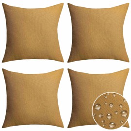 Home Brilliant Outdoor Cushion Covers 45 x 45 Ochre, Decorative Waterproof Square Pillow Covers, Plain Design Burlap Linen Cushions for Bench Couch, 18 inch, 45cm, Taupe