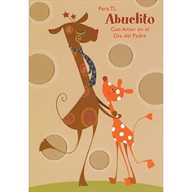 Designer Greetings Brown Giraffe with Blue Tie and Small Orange Giraffe with White Spots Spanish Juvenile Father's Day Card for Grandpa