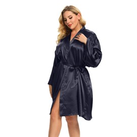 Batas de satén y sedosas para mujer, talla grande, ropa de dormir suave para dama de honor (1X-5X), marino, 3x