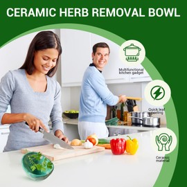 Pottery Herb Stripper Bowl, Herb Stripper Tool, Kitchen Herb Stripping Tool with Various Hole Sizes for Leaf Removal, Herb Stripping Bowl for Kale, Thyme, Basil, Rosemary Stripper (White Glaze)