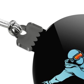 Snowboarder on Black Acrylic Christmas Tree Holiday Ornament