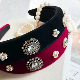 (2 types) Burnaby Jewel Velvet Cushion Hairband Black / (2종) 버나비 주얼 벨벳 쿠션 헤어밴드 블랙