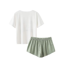 MyFav Women's Pyjamas, Comfortable, Stylish, Cat Cartoon Print, Sleepwear, Green