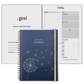 Undated Daily Planner - A5 To Do List Notebook with Meal, Schedule, Pocket, Extra Habit Tracker Contact Note Pages, Spiral Bound Daily Diary Day per Page, Organizer for Student Teacher Family