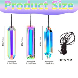 Pack of 3 12 cm Suncatcher Crystal, Crystal Prism for Hanging, AB Colourful Sun Catcher Crystal, Sun Catcher for Hanging Light, Ornament, Window, Pendant, Garden