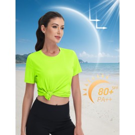 MAGCOMSEN Women's Short Sleeve Shirts UPF 50+ Sun Protection T-Shirts Quick Dry Workout Tennis Running Tops,FlGreen,2XL