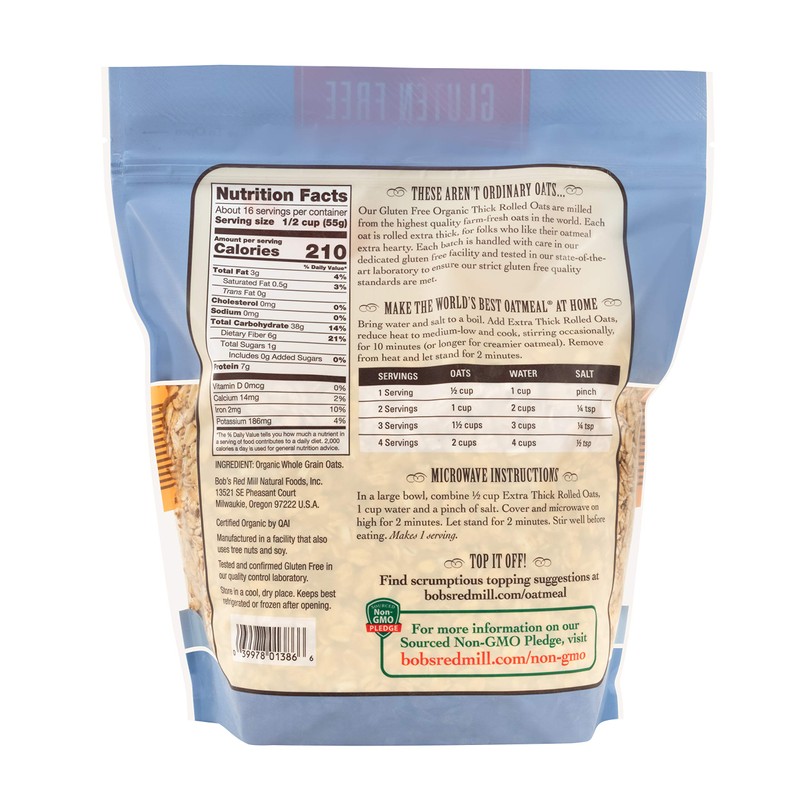 Bob's Red Mill Gluten Free Organic Extra Thick Rolled Oats,