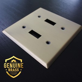 Rio Salto BRASS Double Toggle Vintage Metal Gold Double Toggle Light Switch Covers STANDARD SIZE Wall Plate Toggle Light Switch Wallplate Decorative Gold Wall Switch Plate Covers (Toggle, 2-Gang)