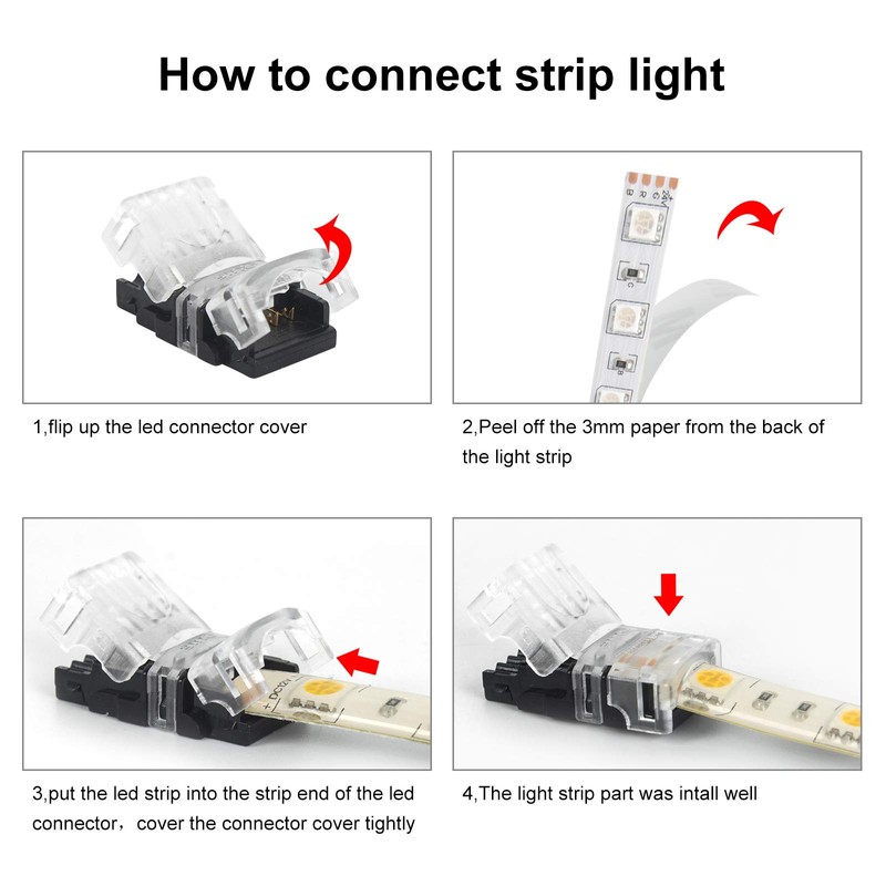 RGBZONE 10 Pack RGB 4Pin LED Strip Connector for 10mm