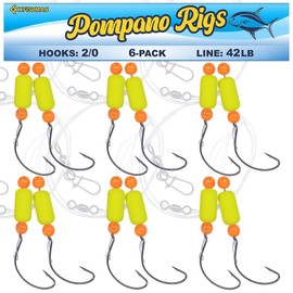 Pompano-Rigs-for-Surf-Fishing-Saltwater-Gear with Double Circle & Wide Gap Hook-6-Pack Surf Fishing Tackle