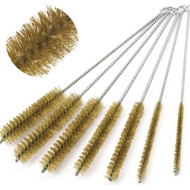 7 PCS Brass Wire Tube Brush Kit Brass Wire Bottle Brushes, 11'' Long-Handle Wire Bristle Cleaning Pipe Cleaner, 6mm/8mm/10mm/12mm/15mm/20mm/22mm Brass Tube Brush for Tubes,Bottle,Keyboards,Glass