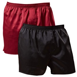 Mens Satin Boxer Shorts Silk Pajamas Bottom Sleepwear Underwear Sleep Shorts (2Pk-(Black+Red), X-Large)