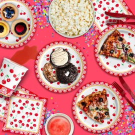 Cherry Birthday Party Supplies Set Plates Napkins Cups Tableware Kit for 16