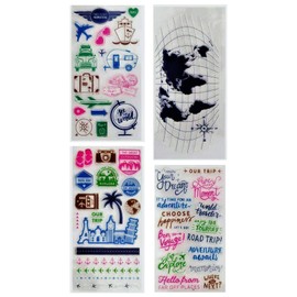Craft Smart Travel Vacation Explore Discover Cruise 49 pc Clear Stamps 4 Sheets Borders Globe Map Sayings