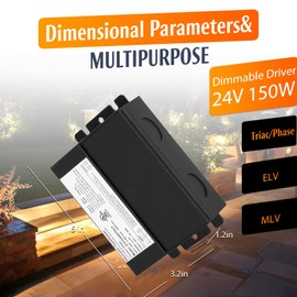 150W Dimmable LED Driver 24V, 120V AC to 24V DC Led Light Transformer Compatible with lutron and leviton Dimmer, TRIAC/Phase/ELV/ELV Dimming LED Driver, UL Listed