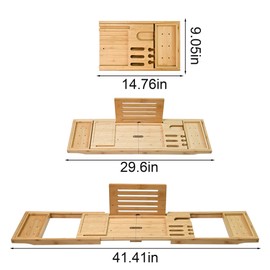 Bathtub Tray - Luxury Bamboo Bathtub Tray for Bath Accessories, Expandable Bath Caddy with Wine Glass Holder, for Her, Anniversary, Spa and Relaxation