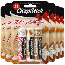 ChapStick Bulk Lip Balm, Holiday Variety 3-Packs x 6 (18 Sticks) – Candy Cane, Sugar Cookie, and Pumpkin Pie Flavored Lip Moisturizers, Stocking Stuffers, 0.15 Oz Ea