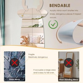 Tumecos Scratch Resistant Shatterproof Acrylic Mirror Set for Wall Decor, Full Length,No-Punch, Frameless Mirror Stickers for Bathroom, Entrance, Living Room, Bedroom, and Kid's Room, Easy to Install