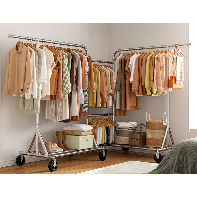 Raybee Heavy-Duty Clothes Rack, 117" W Rolling Rack with Wheels,