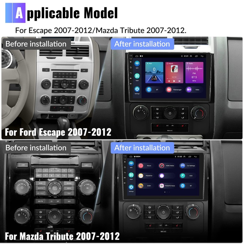 2+64G Android 13 Car Stereo for Ford Escape 2007-2012/Mazda Tribute