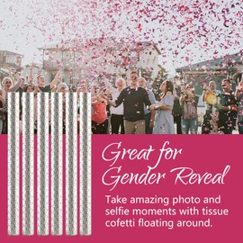 Battife Gender Reveal Confetti Sticks Pink 12 Pack 14inch Biodegradable Tissue Paper Confetti Flick Stick Wands for Baby Girl Shower Party Supplies Decoration