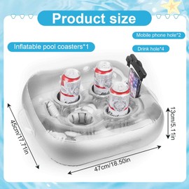 HA BIN Floating Drink Holder, Inflatable Floating Pool Drink Holder with, Floating Pool Drink Holder with for Pool, Party, Beach, Hot Tub (Grey)