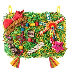 Bird Toys Parakeet Toys,Large-Sized Parrot Foraging & Shredding Cage Hanging Toys with Seagrass Mat for Budgies,Cockatiels,Lovebirds,Conures Small & Medium Parrots (Colorful with Starfruit (1PCS))