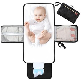 Lekebaby Changing Mat Changing Mat Portable Changing Mat Baby Travel Changing Mat with Wipe Bag, Black Embroidered