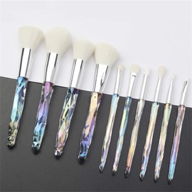 Makeup Brushes Crystal Handle Set, Tenmon 10 PCS Crystal Transparent Handle Kabuki Powder Foundation Brush Concealer Eye Shadow Eyeliner Eyebrow Brush (Green) (White)