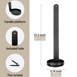 Set of 2 Wrought Iron Wall Candle Sconces - Rustic Farmhouse Candelabras with 3.07" Platform for Standard Pillar Candles, Indoor/Outdoor Gothic Dark Academia Decor (12.5" Antique Metal Holder)