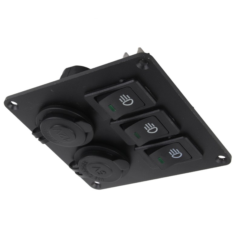 Car Marine 3+2combination LED Single Rocker Green Light Switch+Car Charger
