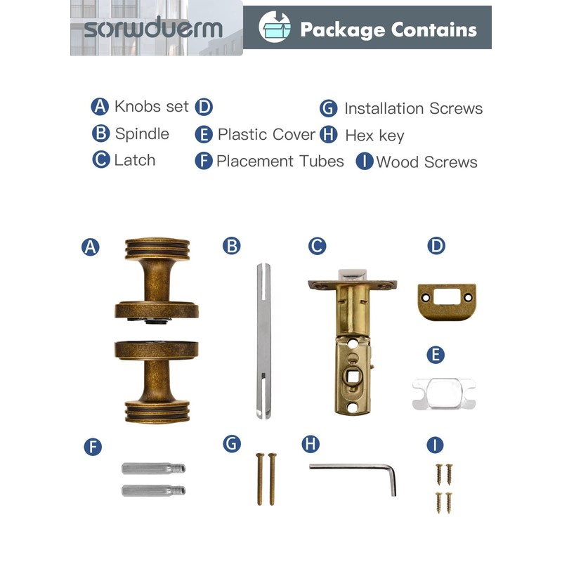 SORWDUERM 2 Pack Antique Brass Bronze Door Knobs Passage Door