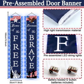 ZOiiWA American Flag Patriotic Porch Sign 4th of July Hanging Banners Lighted Independence Day Door Decorations Home of the Free Banner Memorial Day Veterans Day Labor Day Sign for Yard Outdoor Indoor