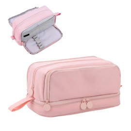 Apradas Pencil Case Large Pencil Case with Compartments Stationery Organize Pencil Pouch with Handle Big Capacity for Kids Teenage Adults (Pink)