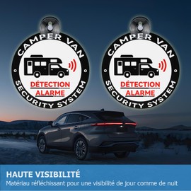 Ancable Camper Van Alarm Stickers with Suction Cup - Set of 2 - Diameter 15cm - Indoor Use - Easily Removable - Ideal for Motorhomes