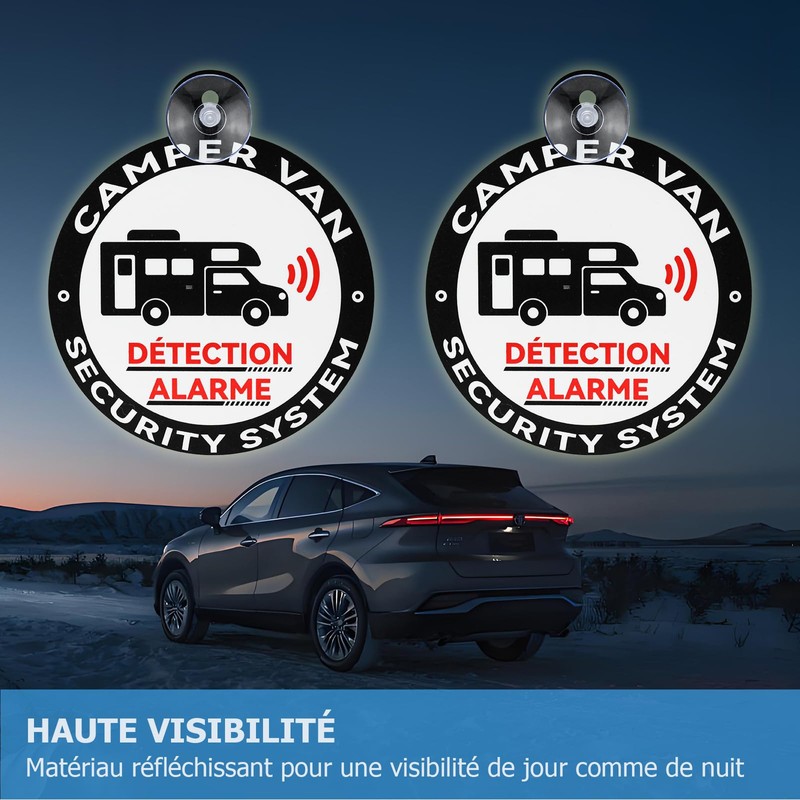 Ancable Camper Van Alarm Stickers with Suction Cup - Set