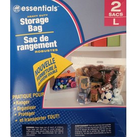 Essentials Large Storage Bags Heavy Duty Clear Plastic Zip-Lock w Handle 15”x15” 2 Bags/Pk