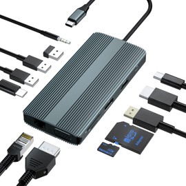 USB C Docking Station, 12 in 1 Triple Display Type C Laptop Hub to 4K DP HDMI, 1080P VGA, 100W PD, 2 USB 3.0 + USB C 3.0 + USB 2.0, 1000M Ethernet, SD/TF Card, 3.5 mm Audio for