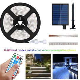 Solar LED Strip Lights Outdoor, 32.8ft 560 LEDs LED Strip IP67 Waterproof, Cool White LED Lights with Remote Solar Panel Control Box, 2835 SMD Rope Lights for Garden Trees Christmas Party Decor