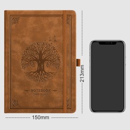 RETTACY A5 Blank Notebook, Leather Hardcover, Thick Notebook, 320 Pages, Sketchbook, Inner Pocket, 100 GSM Paper, for Women and Men, Notes, Doodling, 14.5 x 21 cm, Camel