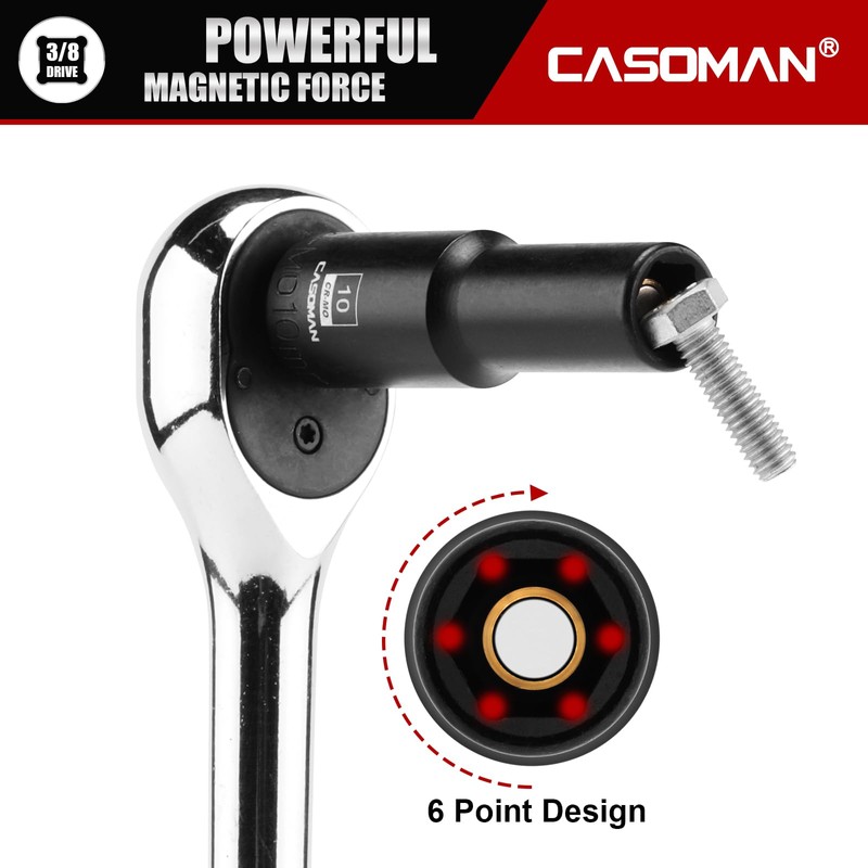 CASOMAN 3/8" Drive 10mm Deep Magnetic Impact Socket, Metric, 6-Point,