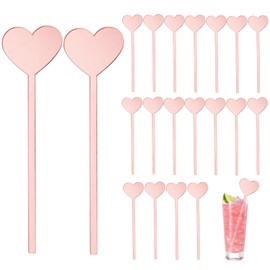 HOMMDECO 20 PCS Heart Shaped Acrylic Drink Stirring Rod Reusable Coffee Swizzle Sticks Wedding Party Birthday Cocktail Decorations Dishwasher Safe (Pink)