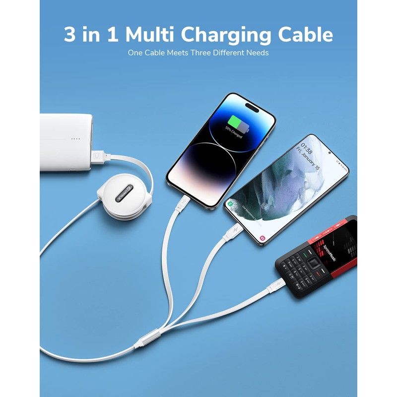 Cable de carga retráctil 3 en 1, cable de carga