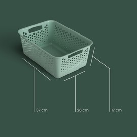 Pack of 2 Storage Baskets 10 L with Handles - BPA-Free - Organiser (37 x 26 x 17 cm / Green) - Baskets for Bathroom Kitchen Bedroom Household Basket