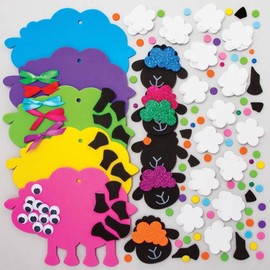 Baker Ross AX830 Fluffy Sheep Flower Craft Set - Pack of 5, Creative Set for Crafts and Decorating for Children, Ideal for School or Home