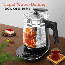 ICOOKPOT Hot Tea Maker Glass Electric Kettle with Infuser and Temperature Control,1.5L Stainless Steel 1200W Rapid Boiling,Programmable Control for your Favorite Teas and Coffee,Black