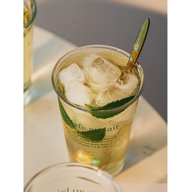 gugululu Drinking Glasses Cups -14 Oz Highball Water Glasses, All-match Clear Drinking Glassware for Iced Coffee, Juice, Beverage, Milk, Cocktails, Bubble Tea (Green)